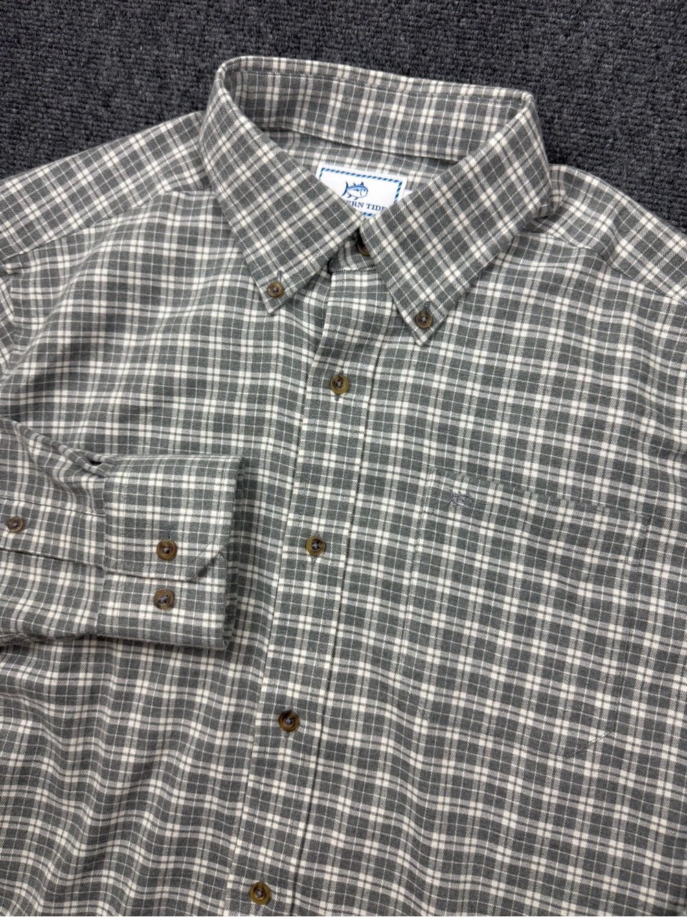 Southern Tide Intercoastal Shirt Mens Medium Grey Plaid Casual Long Sleeve
